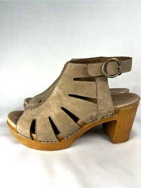 Dansko Taupe Nubuck Cutout Slingback Heeled Sandals EU 39 Boho Comfort